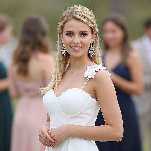 Blonde Woman in White Dress at Outdoor Event