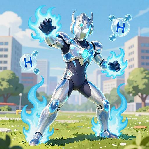 Hydrogen Superhero with Blue Flames