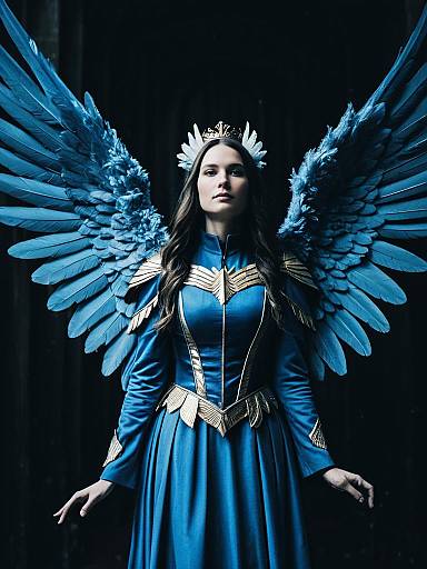 Woman in Blue Angel Wings Costume