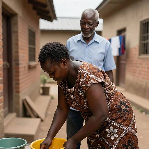 African Couple by Yellow Pot in Alley