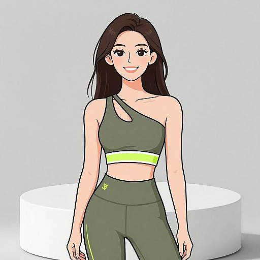 Smiling Woman in Olive Green Athletic Wear