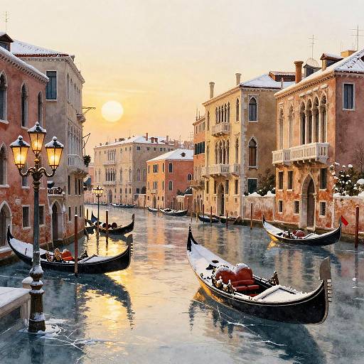 Frozen Venetian Canal at Twilight