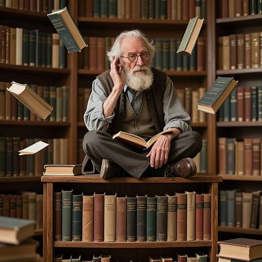 Ageless Librarian with Levitation Books