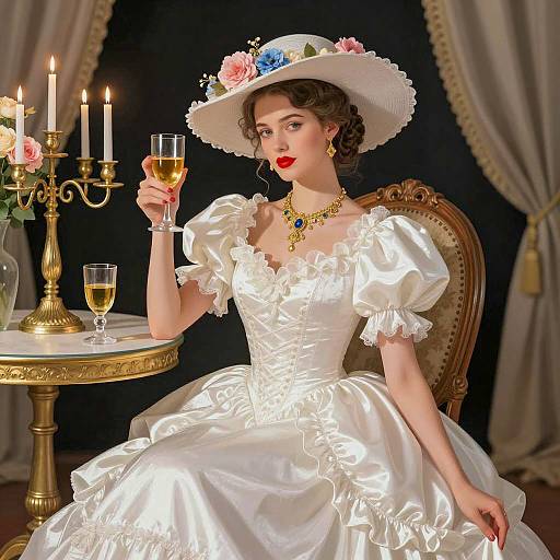 Elegant Woman in White Ball Gown Illustration