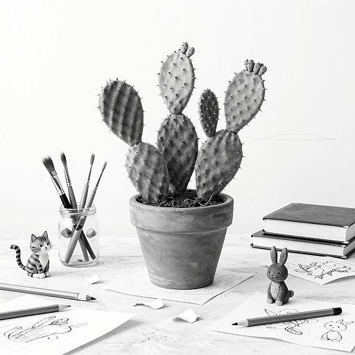 Whimsical Black-and-White Artist's Still Life