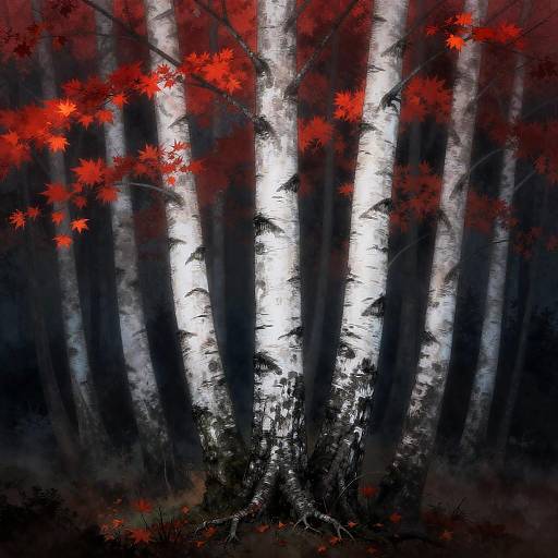 Mystical Birch Tree Ink Illustration