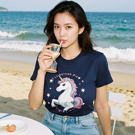 Young Asian woman with long dark hair, wearing a black 