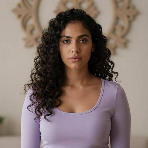 Serious Portrait Woman in Purple Top