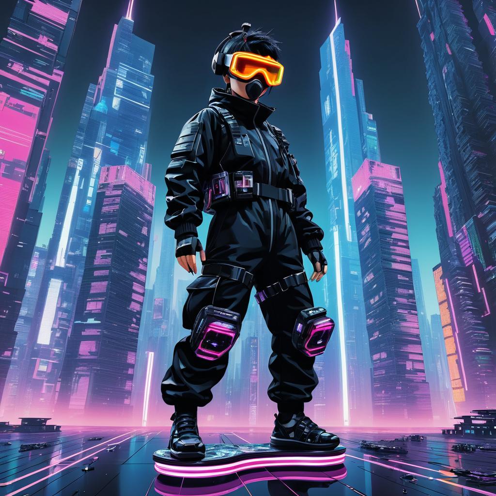 Futuristic Hacker in a Digital Wasteland