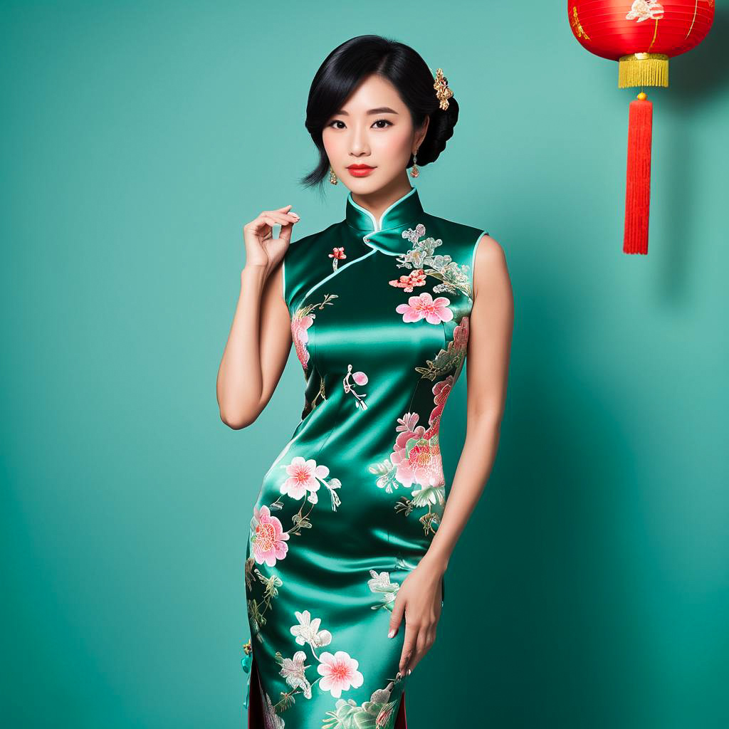 Proud Mother in Elegant Cheongsam Portrait