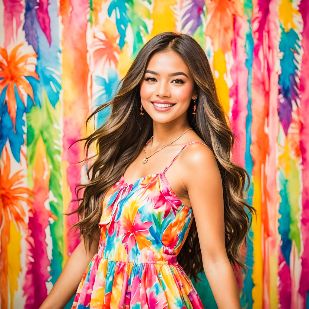 Joyful Teen Girl in Vibrant Luau Style