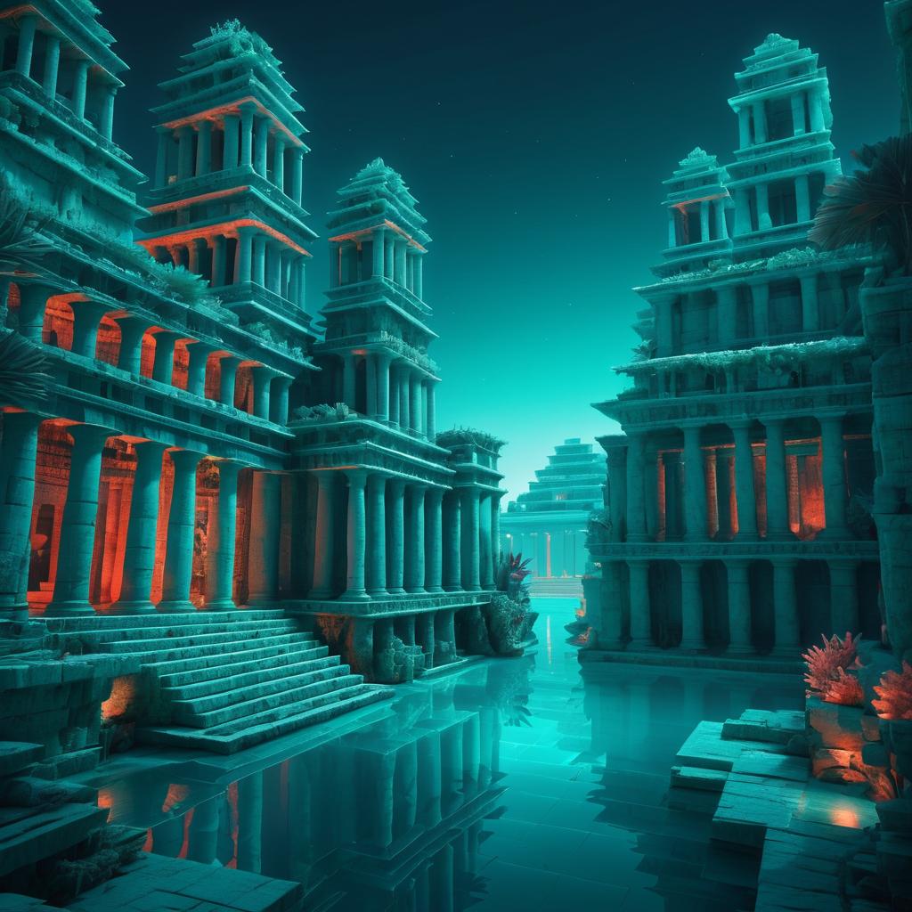 Cinematic Illustration of a Sunken Ancient City