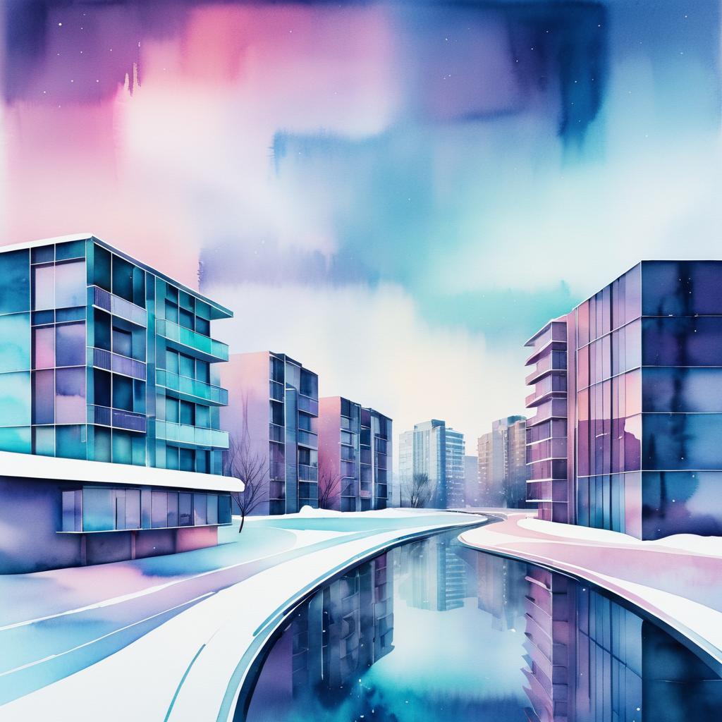 Winter Cityscape Watercolor Poster Design