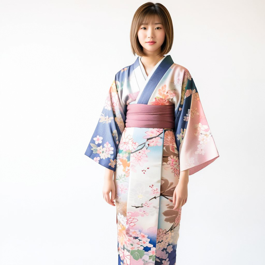 Shy Teenager in Floral Yukata