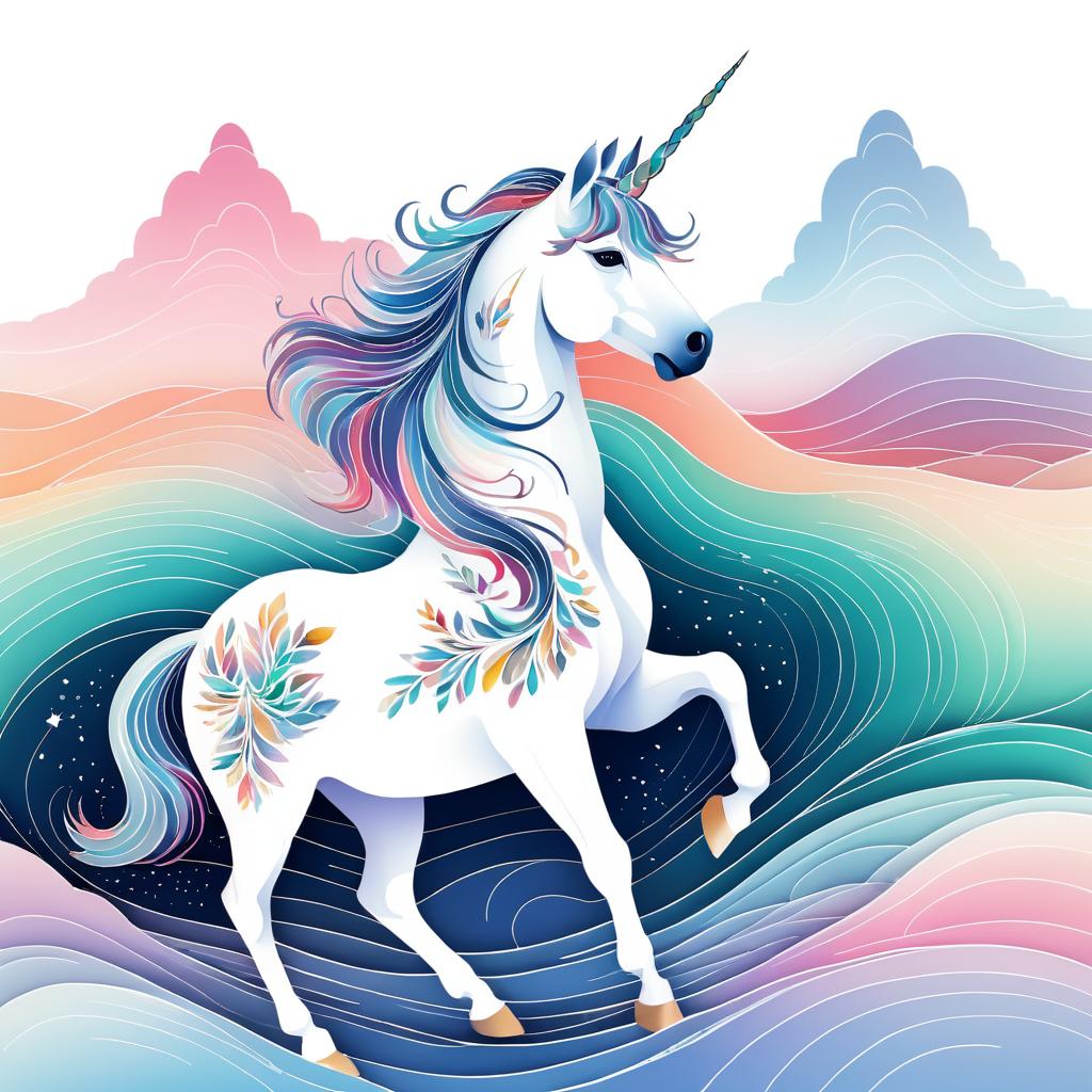 Minimalistic Unicorn Landscape Illustration