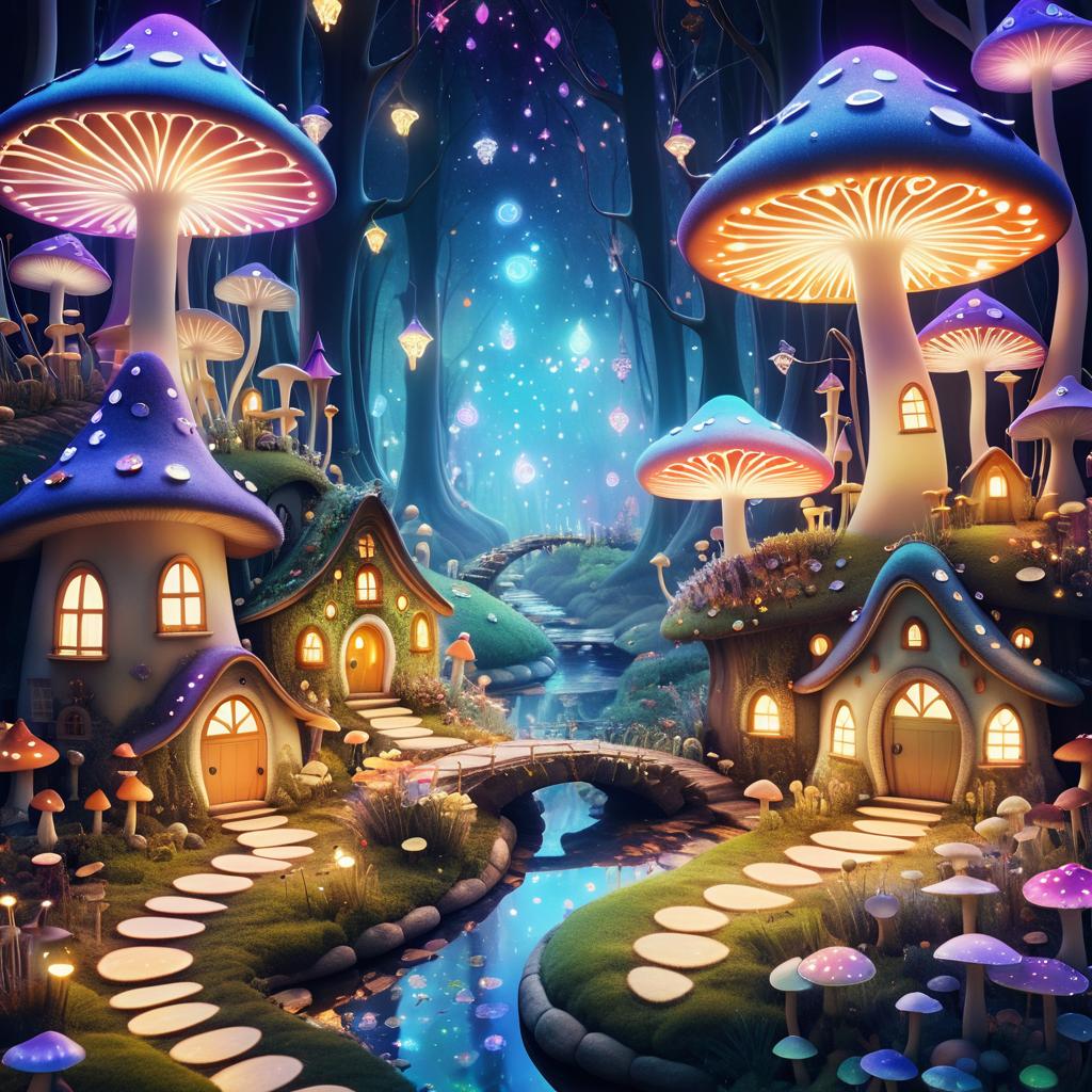 Whimsical Mushroom Village Illustration