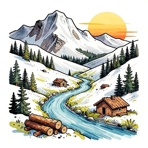 Surreal Snowy Mountain Tattoo Art