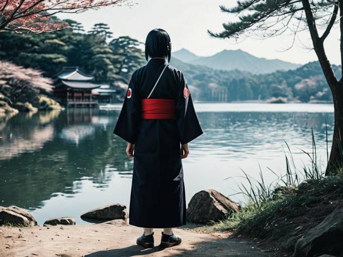 Itachi by the Lake: Stunning Wallpaper