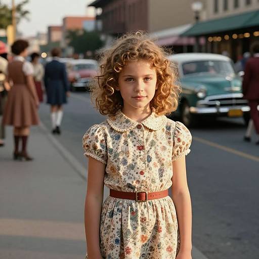 Vintage Girl on 1970s City Street