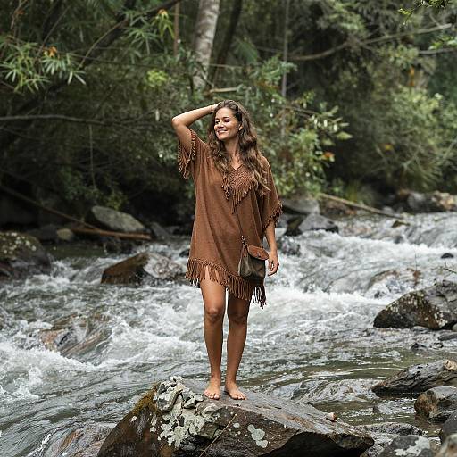 Woman in River with Nature Backdrop