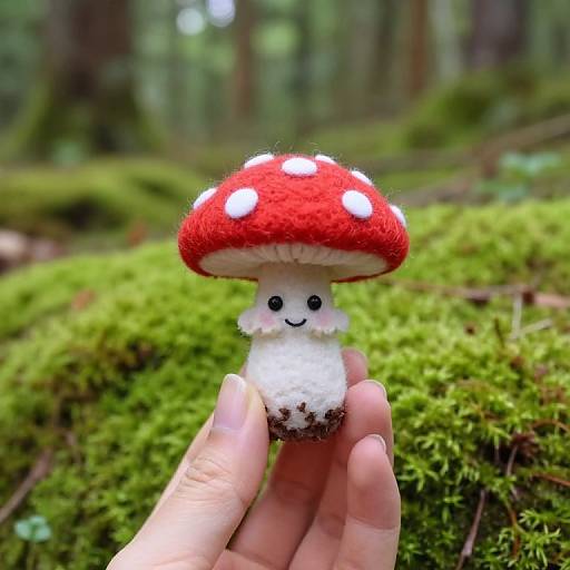Charming Tiny Felted Mushroom Portrait