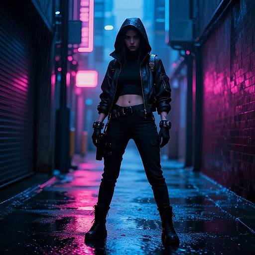 Petite Cyberpunk Hacker in Neon Alley