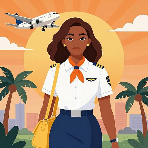 Confident African-American Female Pilot Illustration