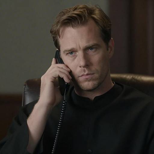 Focused Man in Black Robe with Phone