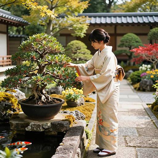 Peaceful Gardener in Japanese Garden