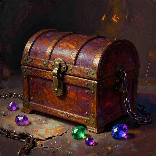 Painterly Treasure Chest with Gemstones