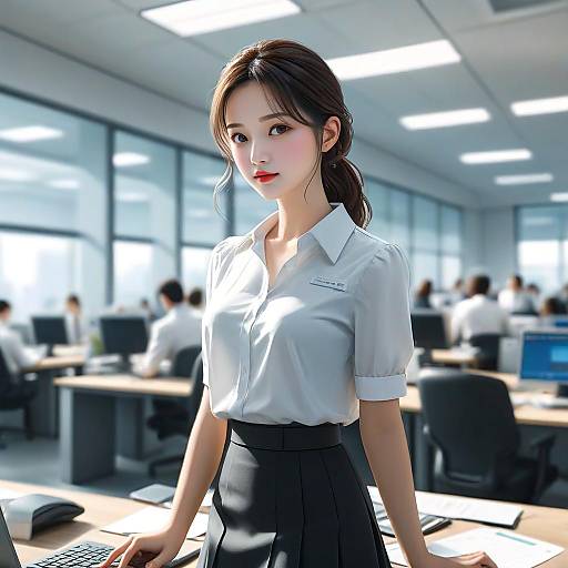 Professional Woman in Crowded Office
