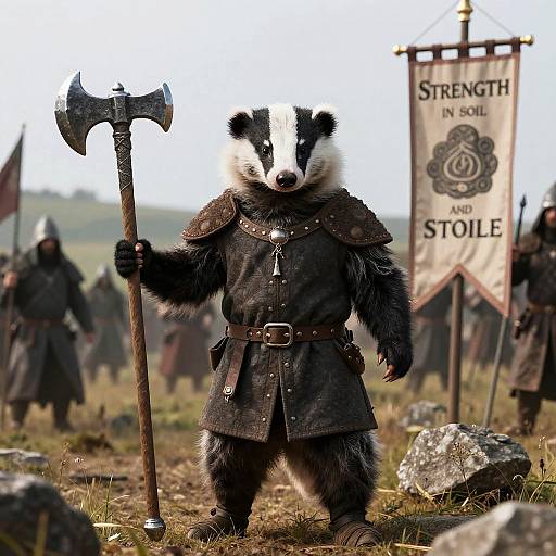 Medieval Badger Warrior on Battlefield