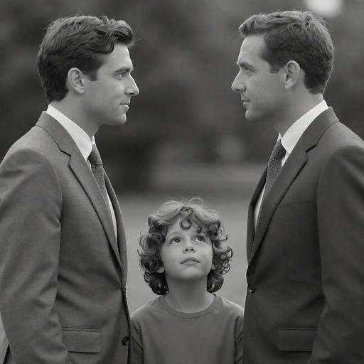 Black-and-White Portrait of Three Figures