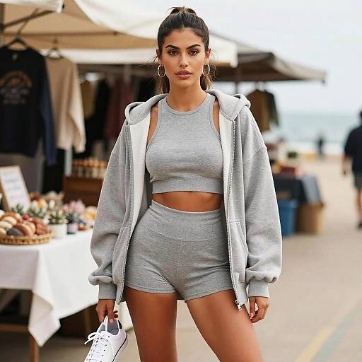 Stylish Woman at Seaside Market