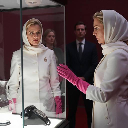 Elegant Woman in Glass Display Case