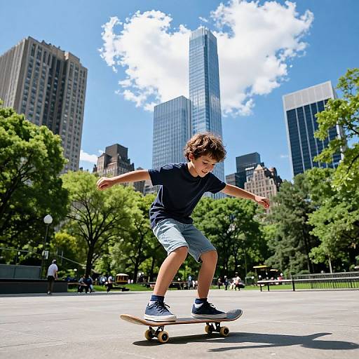 Boy Skateboarding in City Park