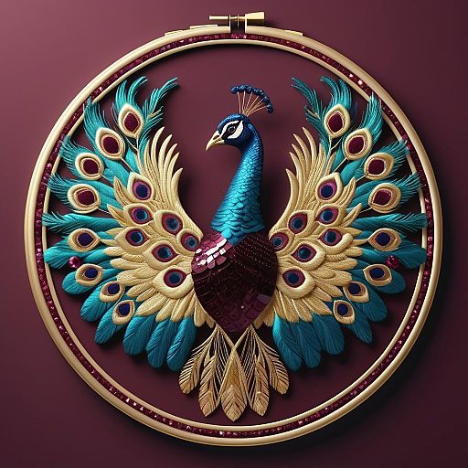 Elegant 3D Rendering of Peacock Embroidery Elegant 3D Rendering of Peacock Embroidery