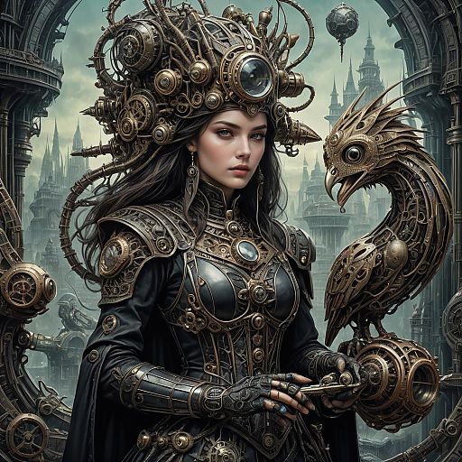 Surreal Steampunk Adventure with Mechanical Owl Surreal Steampunk Adventure with Mechanical Owl