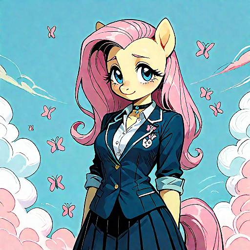 Cute Anthro Fluttershy in School Outfit
