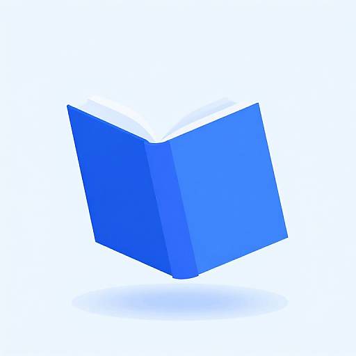 Digital illustration of a bright blue, open, geometric book with sharp edges, floating against a white background. Simplistic, modern style.