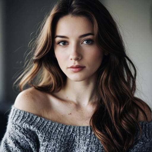 Portrait of Woman with Long Hair Wearing Off-Shoulder Sweater