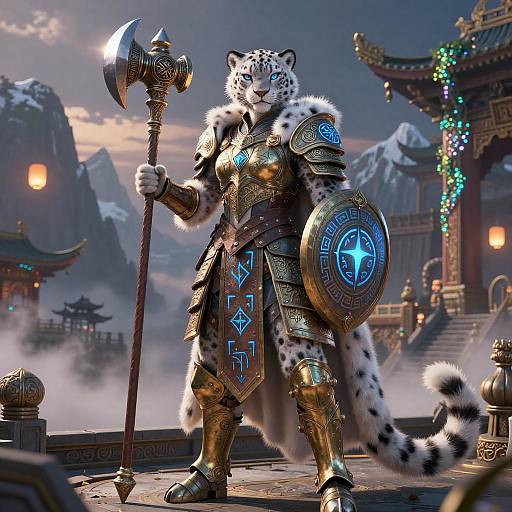 Majestic Snow-Leopard Paladin at Dusk