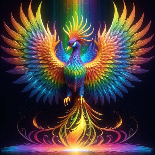 Ultra-realistic Magical Phoenix with Rainbow Lighting