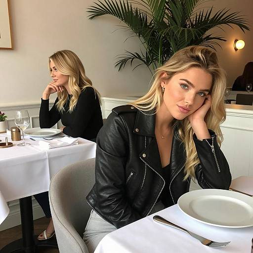 Blonde Women Dining in Chic Restaurant