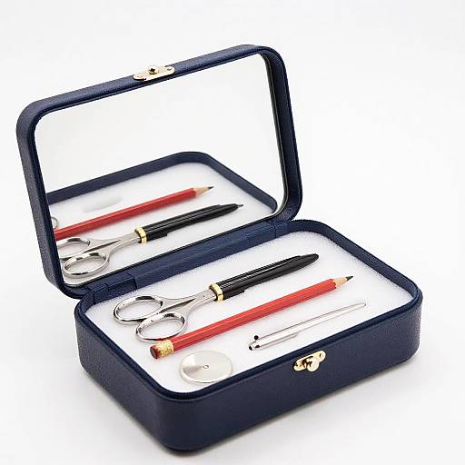 Open Navy Blue Jewelry Box with Tools