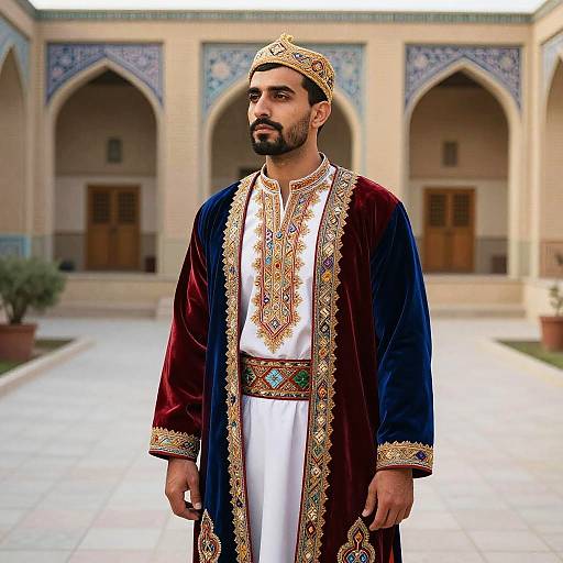 Iranian Traditional Male Dress in Persian Courtyard