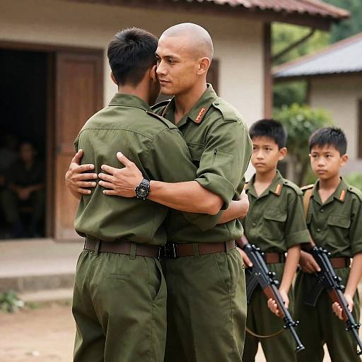 Military Embrace in a Serene Setting