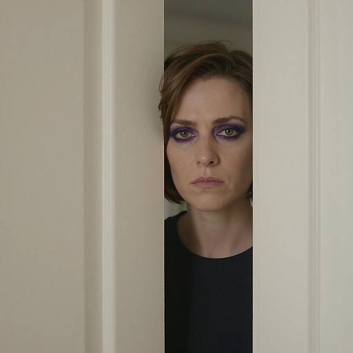 Serious Woman Peeking Through Doorway