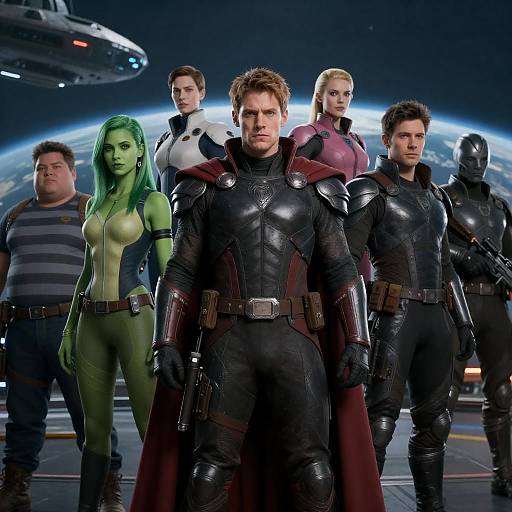 Sci-Fi Hero Group in Space Setting