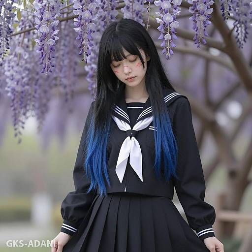 Mystical Woman with Gradient Hair in Wisteria